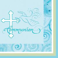 16-Count Paper Beverage Napkins, Communion, Blue Cross Faithful Dove