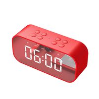 Portable Mirror Screen LED Alarm Clock Bluetooth Speaker Wireless MP3 Player - Red