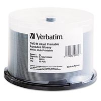 Verbatim / Smartdisk - 96552 - Verbatim DVD-R 4.7GB 8X Aqua Ace White Glossy Inkjet Printable Surface, Hub Printable - 50pk Spindle - Inkjet Printable