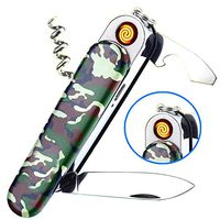 4 In1 Multi-Function Electric Lighter with Wine Beer Bottle Opener Tools USB Rechargeable Electric Lighter Windproof Flameless Lighter Perfect for Camping Hiking Traveling (Camouflage)