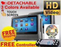 Gray 9" High Resolution Digital Touch Screen Detachable Headrest Dvd Player Monitors Games and Cigarette Adapters