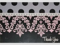 Pink/Purple/Silver Damask Polka Dots Thank You Note Cards w/Envelopes