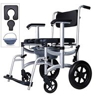 Fenglig Wheelchair Toilet 4 in 1 Chair Shower Commode Mobile Chair Commode/Padded Toilet Seat Transport Chair, Removable Pedal, Adjustable Armrest,Gray