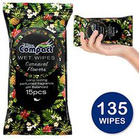 Ultra Compact Natural Wet Wipes - Alcohol Free Body and Hand Cleaning Wipes - Great for Camping, Travel and Personal Hygiene - Carnaval Fragrance Cleansing Cloths - 9 Packs (135 Count) Hand Wipes