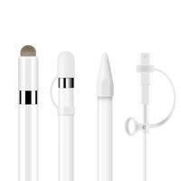 ZOVER [4-Piece] Compatible with Apple Pencil Fiber Cap as Stylus Apple Pencil Nib Cover Cable Adapter Tether, if Applicable iPad Pro 9.7" 10.5" 12.9" -White