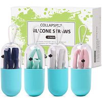 Reusable Silicone Collapsible Straws - Extra Long 10" Portable Straws 4 Pack for 30&20 oz Tumbler, with 4 Cleaning Brushes and 4 Carrying Case, BPA Free, FDA Approved