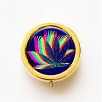 RhyNSky Marijuana Leaf Weed Mini Gold Portable Pocket Purse Pill Box Case Pillbox, 3 Compartments -283
