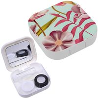 Portable Contact Lens Case Box Travel Kit Mirror + Bottle + Tweezers Container Holder [ Tropical Flower Plant Leaf ]
