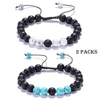 2 Packs Lava Stone Diffuser Bracelet General Lava Rocks Bracelet Howlite Bracelet Turquoise Bracelet Clam Down Adjustable Diffuser Bracelet Confidence Relief Stress Lava Bracelet Christmas Gift