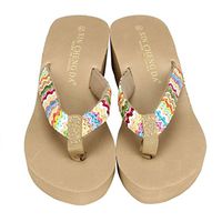 CieKen Summer Sexy Flip Flops Women Bohemian High Platform Summer Wedge Thong Slippers Women (Khaki, US: 5)