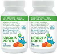 SmartyPants Kids Fiber Complete with No Sugar Added, Multi plus Omega 3 plus Vitamin D, 120 Gummies (2 Pack)