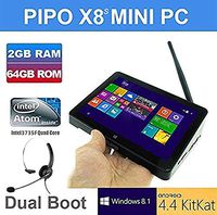 TOZO X8 Mini PC with Headphone Set Tablet PC 7" IPS Screen Desktop Intel Cherry Trail Quad Core Windows10 Android 4.4 Kikat Dual Boot