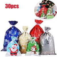 Cabilock 30pcs Bags Holiday Treats Bags Gift Wrapping Bags Christmas Party Favor Goody Bags with 30pcs Ribbon Ties