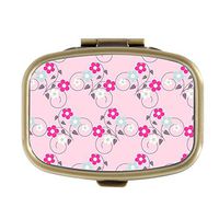 Pink Pretty Flowers Custom Fashion Bronze Tone Rectangular Pill Box Medicine Tablet Holder Wallet Organizer Case for Pocket or Purse