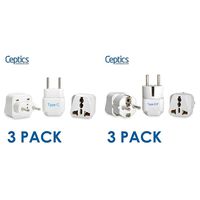 Ceptics Europe Travel Plug Adapter (Type C) for Most European Countries - 3 Pack [Grounded & Universal] & Grounded Universal Plug Adapter for Europe, Germany, France (Schuko) (Type E/F) - 3 Pack