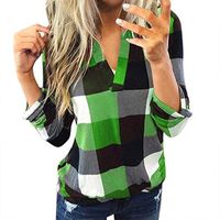 Long Sleeve Blouses for Women Autumn Winter 2019 Casual Cotton Long Sleeve V-Neck Plaid Shirt Women's Slim Jacket Shirt Top Tees, Viviplus Clothing