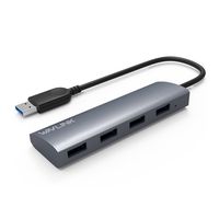 WAVLINK Portable USB 3.0 Aluminum 4-Port Hub with Built in Cable 5Gbps Transmission Rates for PC Ultrabook PAD- Gray