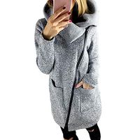 Padaleks Women's Hooded Winter Jacket Coats Side Zipper Pocket Long Jumpers Outwear Sweatshirt Cardigans Gray