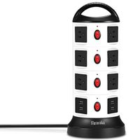 Tower Surge Protector Power Strip,Universal Charger with 14 Outlets and 4-Port USB,9.8 Feet Cord Wire, Overload Protection and Safety Door Outlet for PC and Mobile Electronic Device 750 Joules