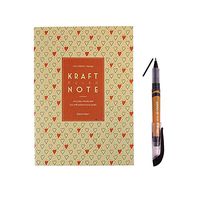 Kraft Eco-Friendly B6 Spiral Lined Index Notebook Note Pad + Calligraphy Brush Pen Set (Red Hearts)