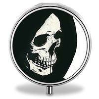 Skull Pill Case, Round Stainless Drug Organizer Container Medicine Cover for Pocket Daily&Weekly