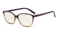 Eyekepper Ladies Computer Reading Glasses - Blue Light Filter Readers - UV420 Protection Large Cat-Eye Stylish Women - Purple Arm +1.00