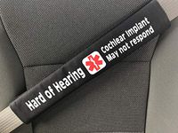 Hard of Hearing/Cochlear Medical Alert Seat Belt Cover (Midnight Black)