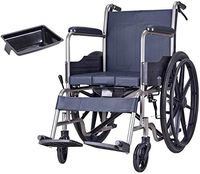 JN Rehabilitation wheelchair Folding Commode Transport Wheelchair, Mobile Bedside Commode Toilet Chair, Plating Process, Leather Cushion,Thickened Steel Pipe Solid 24 inch Rear Wheels Old man toilet c