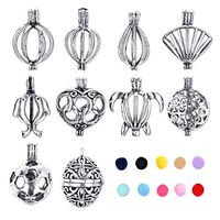 Uker 10pcs Antique Sivler Mixed Shape Cage Essential Oil Aromatherapy Diffuser Locket Pendant Charms,with 10 Cotton Balls