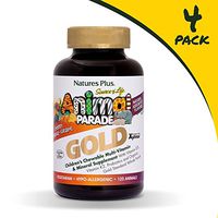 NaturesPlus Animal Parade Source of Life Gold Children's Multivitamin (4 Pack) - Assorted Cherry, Orange & Grape Flavors - 120 Chewable Tablets - Vegetarian, Gluten-Free - 240 Total Servings