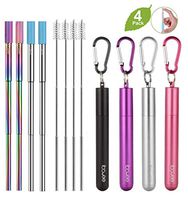 ibowee 4 Pack Metal Reusable Drinking Straws With Case&Silicone Tips Removable,Portable Stainless Steel Telescopic Straw For Travel,Collapsible Straws With Cleaning Brush&Carabiner