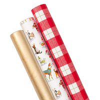 Caspari Holiday Pets Wrapping Paper Trio - Three 30" x 8' Gift Wrap Rolls