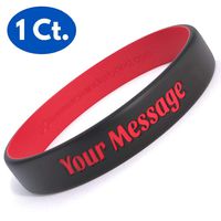 Custom LUXE Silicone Wristband - Personalized Customizable Silicone Rubber Bracelet - Customized For Gifts, Support, Causes, Fundraisers, Awareness - Men, Women, Kids (Midnight Black/Red, Large)