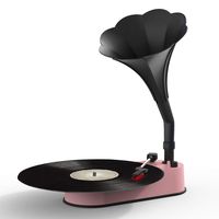 VMO Turntable Record Player with Horn Speaker for 33/45 RPM Records,Mini Gramophone Supporting Bluetooth Playback Pink