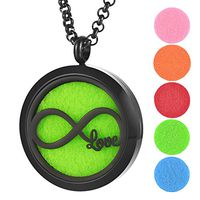 Garden Charms Aromatherapy Essential Oil Diffuser Necklace Perfume Stainless Steel Magnetic Round Locket Pendant Jewelry for Women 5 Felt Pads-Black (Love)