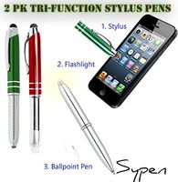 2 Pack Tri-Function Stylus Ballpoint Flashlight Capacitive Styli Pen for Any Touchscreen iPhone, iPad, Tablet & Android Devices (Red/Green)
