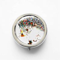 RhyNSky Hedgehog - Animal Mini Portable Pocket Pill Box Case Holder for Purse, 3 Compartments, Silvery, C192