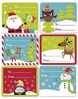Christmas Gift Tag Stickers 60 Count Jumbo Modern Colorful Xmas Designs For Kids and Adults - Red Green Blue Looks Great on Gifts/Presents, Wrapping Paper and Gift Bags