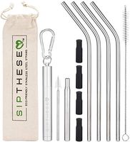 SipThese Collapsible Straw With Retractable Cleaning Brush In Keychain. 4 Angled Stainless Steel Straws With Silicone Tips. 1 Straw Cleaning Brush And Travel Bag. Eco Friendly Reusable Straws