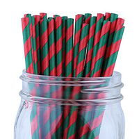 Just Artifacts 100pcs Decorative Striped Paper Straws (100pcs, Striped, Red & Evergreen)