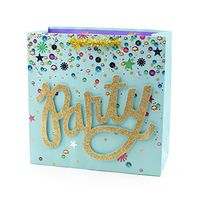 Hallmark Signature 10" Large Gift Bag (Gold Party on Light Blue with Sequins) for Birthdays, Anniversaries, Retirements and More