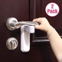 EUDEMON 2 Pack Door Lever Lock,Baby Proofing Door handle Lock,Childproofing Door Knob Lock Easy to Install and Use 3M VHB Adhesive no Tools Need or Drill Easy to Remove (White, 2)