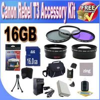 Canon T3 Accessory Saver Kit (58mm Wide Angle Lens + 58mm 3 Piece Filter Kit + 16GB Memory Card + Accessory Saver Bundle)
