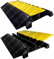 Electriduct 2 Channel Extreme Rubber Cable Protector 3" Diameter Ramp Black Base/Yellow Lid