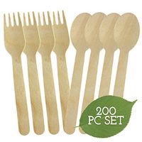 Galashield Disposable Wooden Cutlery Set - 200 Piece Total - 100 Forks, 100 Spoons 6.3" Length Eco Friendly Biodegradable Compostable Wooden Utensils