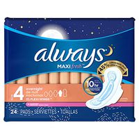 ALWAYS Maxi Size 4 Overnight Pads with Wings Scented, 24 Count