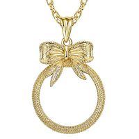2.5X Magnifier Necklace Pendant Necklace Magnifying Glass Bowknot Necklace, Gold