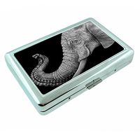 Elephant Art Design S22 Silver Cigarette Case Metal Wallet Id Holder 4" X 2.75" RFID Protection