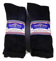 6 Pair Physicians' Choice Sz. 13-15 Black Men's Crew Diabetic Socks Loose Fit Top Made in USA Cotton Blend