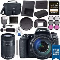 Canon EOS 77D DSLR Camera with 18-135mm USM Lens 1892C002 + Sony 128GB SDXC Card + LPE-17 Lithium Ion Battery + Flash + Canon Bag + Card Reader + Memory Card Wallet + Canon EF-S 55-250mm LensBundle